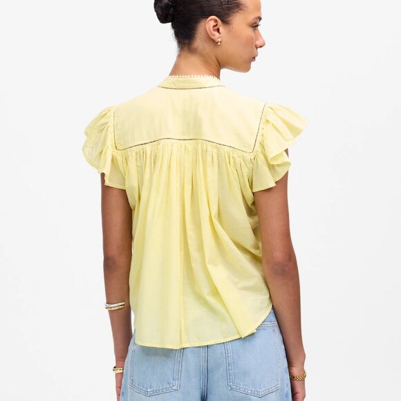 NWT Madewell Shirred Lace-Trim Top Iced Lemon - Picture 4 of 4